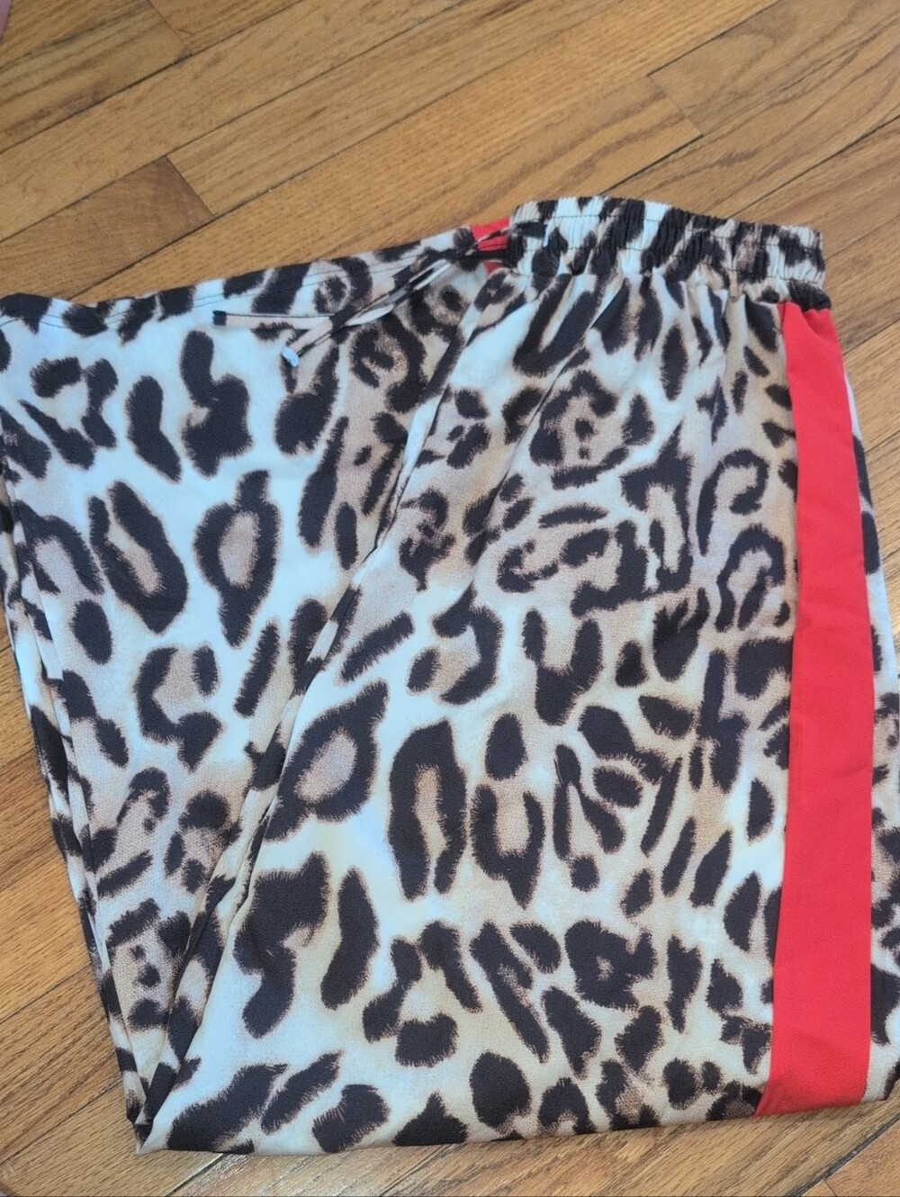 Leopard Print Joggers with Red Side Stripe